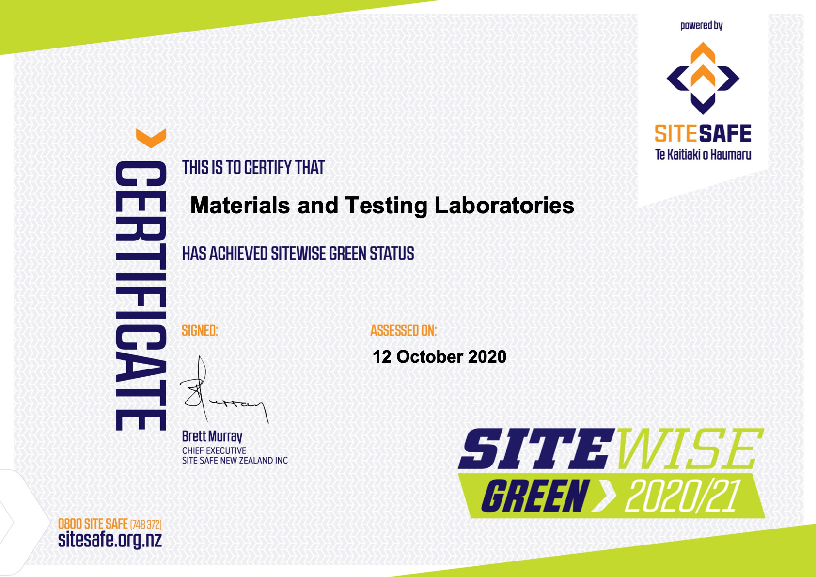 Sitewise Green Certificate